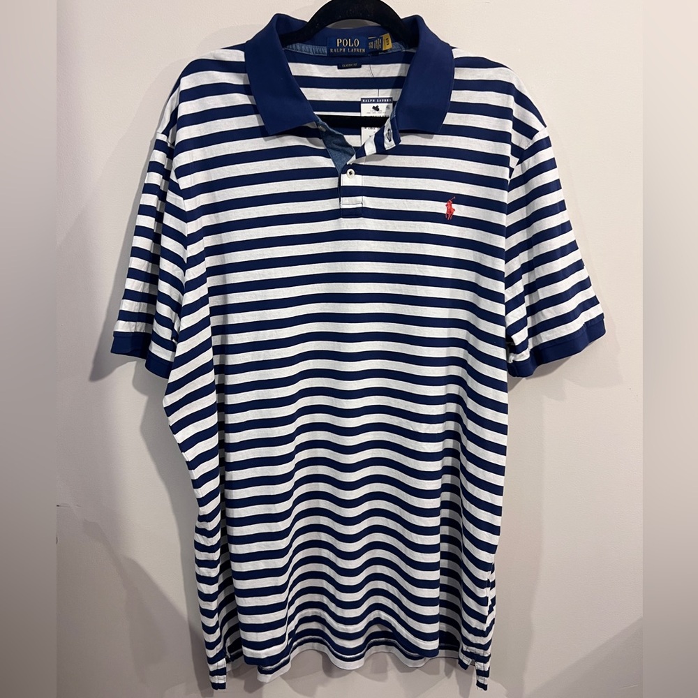 Polo Ralph Lauren Classic Fit Men’s Blue & white Stripe Polo Shirt